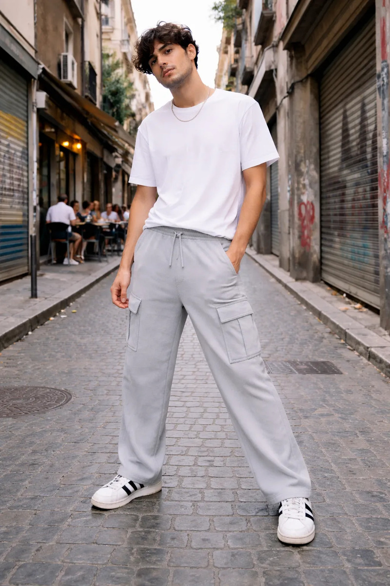 Pantalon Algodon Cargo Oversize Baggy Mom Outfit Trap Gym Gris Melange S