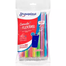 Canudo Colorido Flexivel Strawplast Para Drinks 100 Unidades Cor Variadas