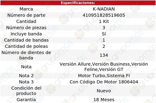 Kit Distribucion Banda Peugeot 308 L4 1.6l 16 Al 19 K-nadian Foto 3