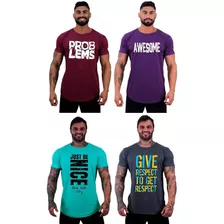 Kit 4 Camisetas Longline Masculina Treino Fitness Camisas