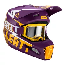 Capacete Cross Leatt Moto 3.5 +óculos Leatt Roxo Amarelo 