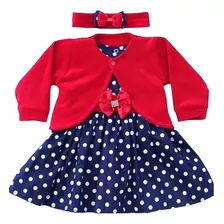 Roupa Bebe Vestido De Bebe Com Bolero E Tiara 100% Algodão