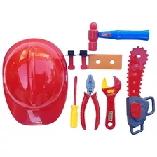 Kit Jogo Brinquedo Ferramentas Infantil Construtor Capacete