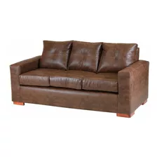 Sofá Sofá 3 Cuerpos Muebles América Franco De 3 Cuerpos Color Caramelo De Cuero Ecológico Y Patas Color Naranja Oscuro De Madera