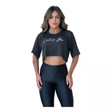 Blusa Cropped Dry Fit Academia Manga Curta Furadinho Fitness