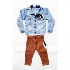 Kit Calça Colorida E Jaqueta Jeans Com Elastano Menino Bebê 