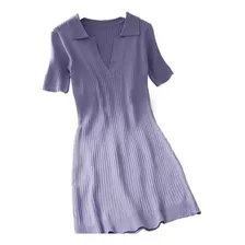 Vestido De Punto En V Para Mujer, Camisa De Manga Corta, Bat