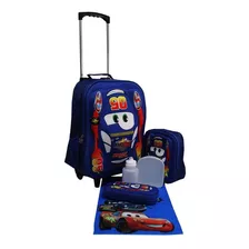 Kit Mochila Carros 3d Masculina Infantil Escolar Cores Aula Cor Azul