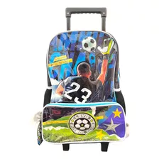 Mochila Carro Escolar Lesedife Futbol 3d 16'' Niños Urbana Color Negro Diseño De La Tela 94.20005.3