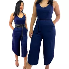 Macacão Feminino Pantalona Com Bolsos Com Alças C Amarração