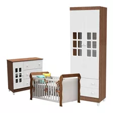 Quarto De Bebê Mariah 2p Com Berço Lara Branco Amadeirado