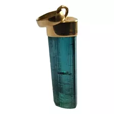 Pingente Turmalina Canudo Natural Azul E Verde Em Ouro 18k