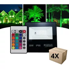 4x Refletor Led Luz Verde Jardim Rgb 30w