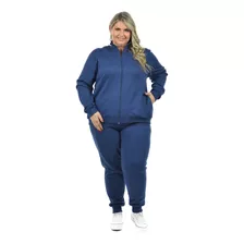 Conjunto Moletom Plus Size Jaqueta E Calça Punho Feminino