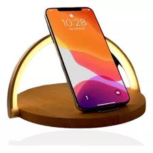 Luminária De Mesa Led Base Carregador De Celular Indução Usb Cor Da Cúpula Dourado Cor Da Estrutura Madeira Bivolt