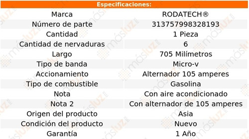 (1) Banda Accesorios Micro-v Sunbird 6 Cil 3.1l C/aa 91/92 Foto 2