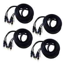 Kit 4 Cabo Rca 5 Metros Conector Banhado Ouro Dupla Blindag