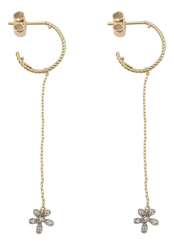 Brinco Hstern My Collection De Ouro 18k Flores E Diamantes Amarelo