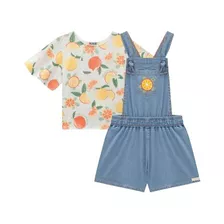 Conjunto Infantil Blusa Malha Fresh Jardineira Jeans Kukiê