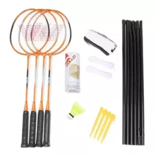 Kit Badminton: 4 Raquetes 3 Petecas De Nylon Rede E Suporte