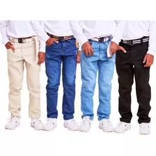 Calça Jeans Masculina Infantil Meninos Kit Com 4 Peças