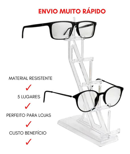 Expositor Acrílico P/5 Óculos Vitrine Cristal