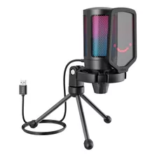 Microfone Usb Gamer Rgb Fifine Ampligame Pop Filter Tripe Cor Preto