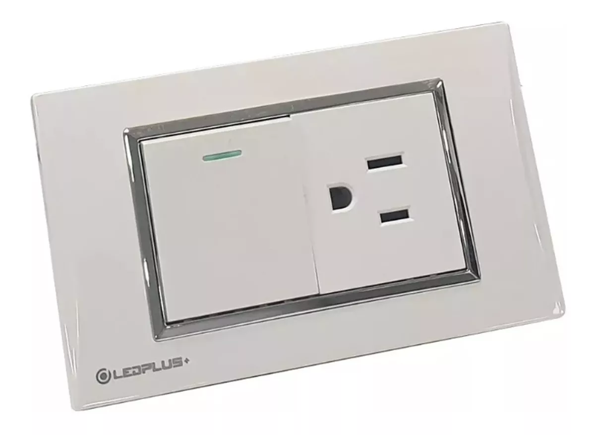 Toma Corriente Simple + Interruptor Switch Simple Blanco