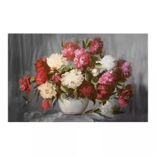 Quadro Decorativo Vaso Flores 80x110 Fundo Cinza