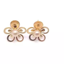 Brinco Flor Com Pérola Em Ouro 18k