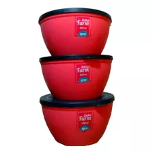 3 Potes Bowl Farm 850 Ml Vermelho Com Tampas Pretas