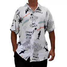 Camisa Masculina Social Estampada Plus Size Manga Curta