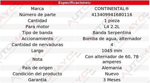 Banda Acc 1045 Mm B/agua, Alt 600 L4 2.2l Dodge 85-86 Foto 5