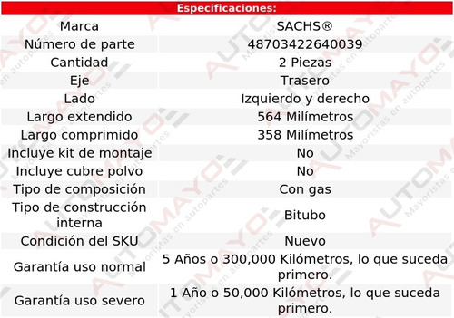 Juego 2 Amortiguadores Tra Sachs Eos Fwd L4 2.0l 09-11 Foto 2