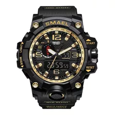 Reloj Táctico Militar Malla Negro Bisel Dorado Japones