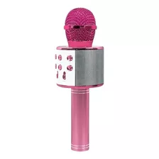 Microfone Bluetooth S/ Fio Karaokê Caixa De Som Faz Gravação Cor Rosa