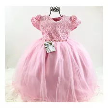 Vestido Infantil Rosa Tema Festa Confortável Tamanho 1 2 3
