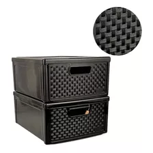 Kit Com 2 Modular Gaveteiros Rattan Empilhável Organizador