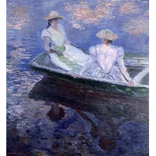 Mulheres Barco Lago Pintura De Claude Monet Tela 95cm X 82cm