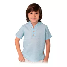 Camisa Social Infantil Manga Curta Menino Azul Bebê G Padre