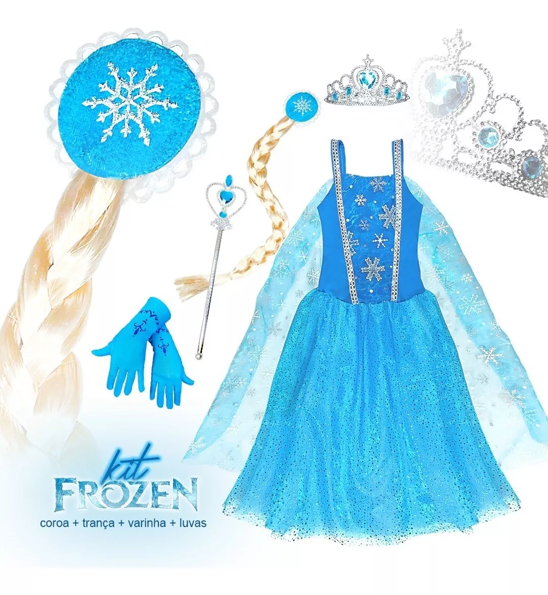 Fantasia Vestido Frozen Infantil Capa Coroa Luvas E Varinha