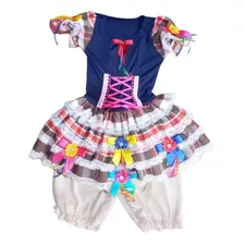 Vestido Junino Luxo Infantil Azul Festa Fantasia Kelly