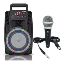 Caixa De Som Portátil Bluetooth Karaoke Luz Led C Microfone Cor Preto