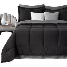 Set 7 Pzas. Edredón Queen Size +fundas De Almohada + Juego De Sabanas Real Textil Negro/gris