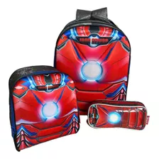 Kit Mochila Iron Armadura Ferro Infantil Costas 3d G Meninos