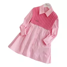 Vestido Khiaroa Casual Rosado Niñas Algodón Con Top Pulover