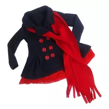 Casaco Preto Tipo Sobretudo Inverno Com Cachecol Vermelho