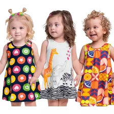 Kit 3 Vestidos Infantil Meia Malha Verão Lançamento Kyly 