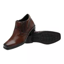 Bota Social Masculina Lisa Zíper Salto Quadrado Conforto