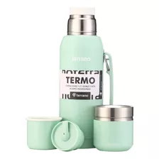 Set Termo 1lt + Mate Acero Folkie. Bombilla Regalo. 